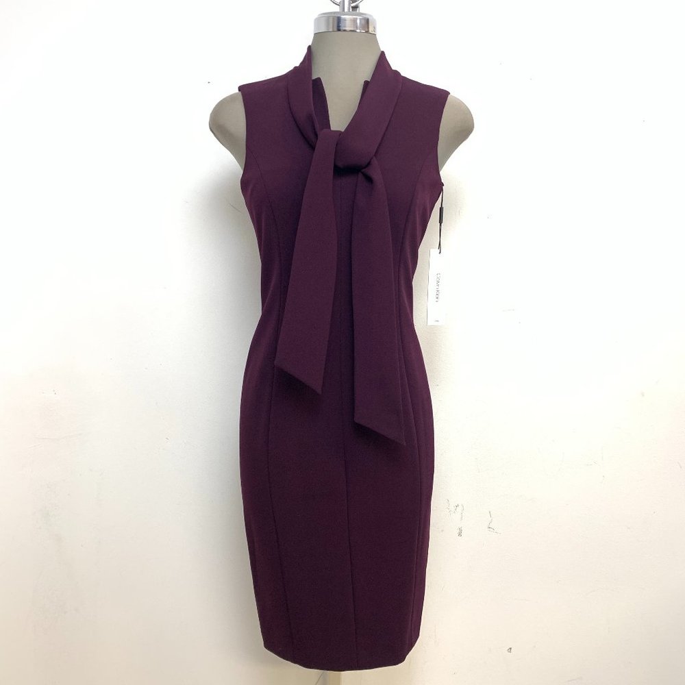 Calvin Klein Elegant Aubergine Women's Neck Tie Professional Sheath Dress size 4